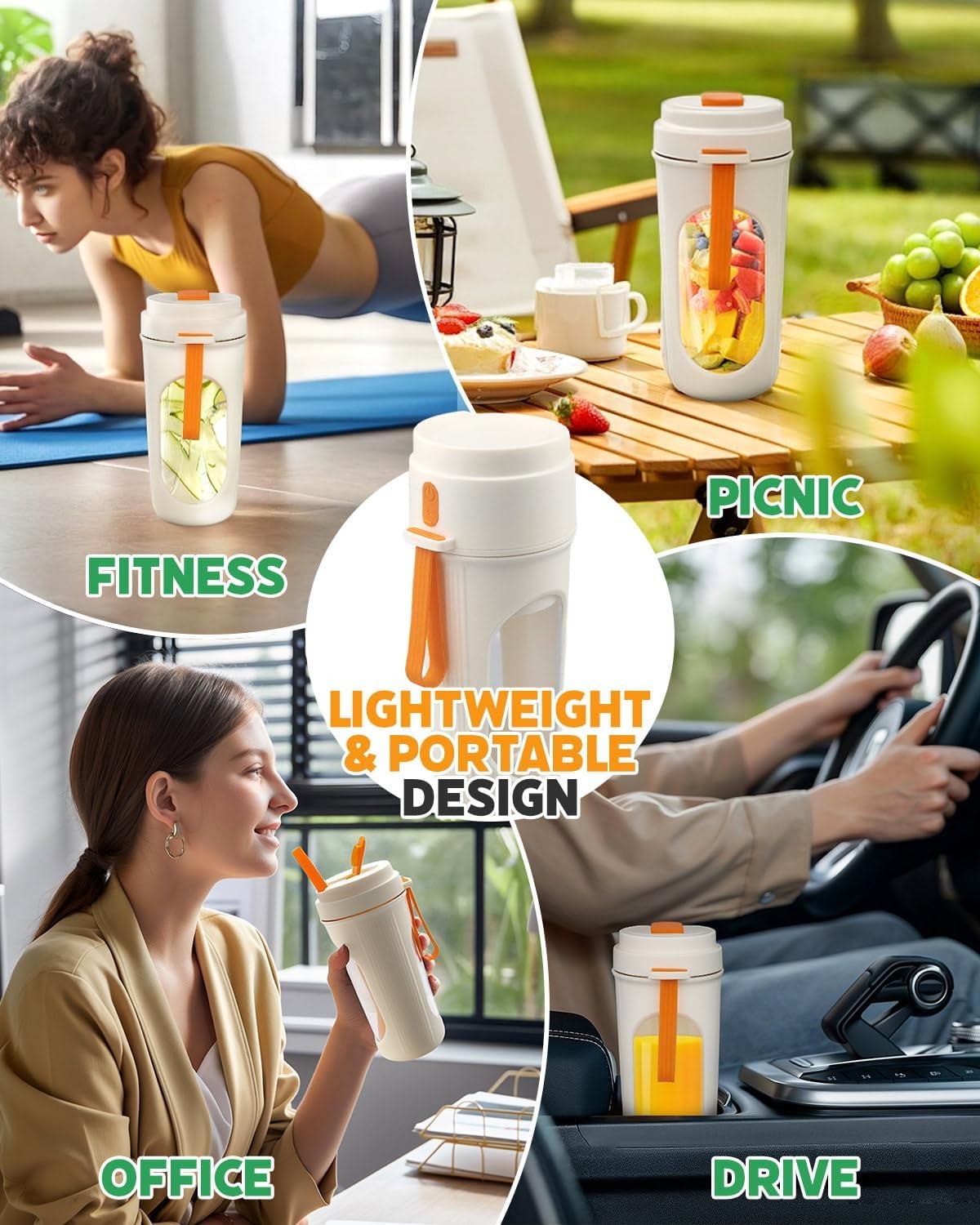 SLUMLOVE Personal Blender for Shakes and Smoothies, 15Oz Portable Blender with Juicing & Straw Lids, Fresh Juice Blender, Small Ice Crushing Blender