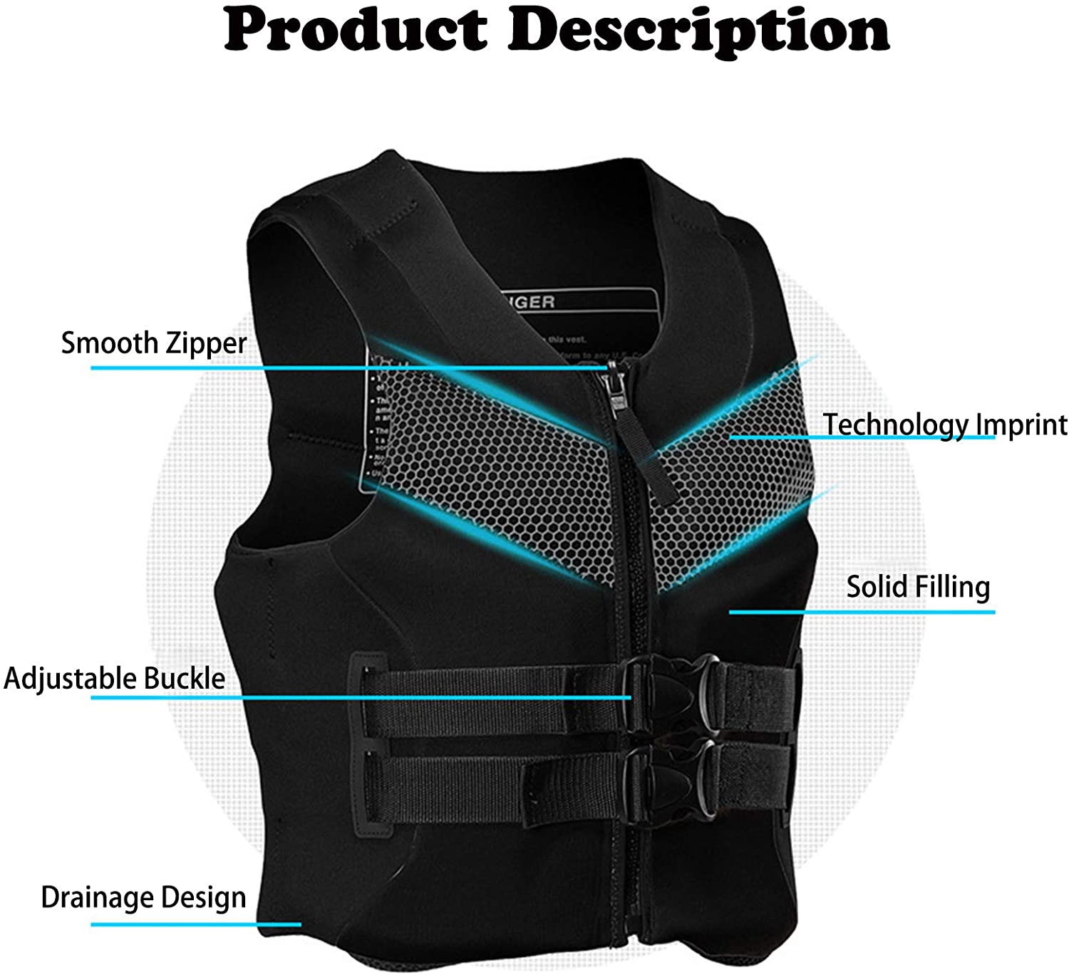 Gilet De Sauvetage Adulte Réglable Unisexe – Flottabilité, Sifflet Et Bandes Réfléchissantes, Pour Kayak, Bateau, Sports Nautiques - 3
