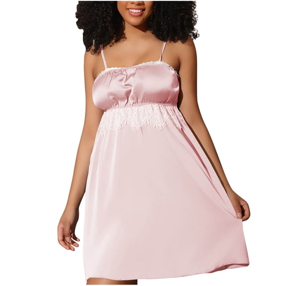 Wensltd Women Trendy Relaxed Fit Nightdress Solid Satin Lace Trim Nightdress Comfortable Sleep Dress At Home All Season Purple