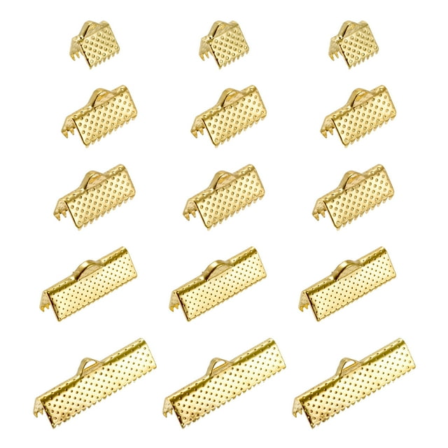 Unique Bargains 100Pack Ribbon Crimp Clamp Ends, 8/10/13/20/25mm Bookmark Pinch Clasps Golden