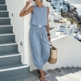 thumbnail image 2 of AKOEE 2 Piece Summer Sets for Women Cotton Linen Sleeveless Tank Crop Top and Cinched Bottom Jogger Pants (M, Blue), 2 of 8