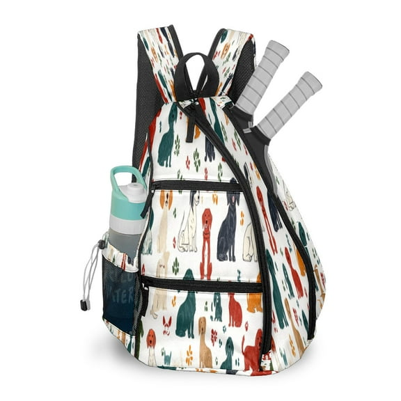 Pickleball Bags for Men Women Pickleball Backpack with Large Capacity Lightweight Adjustable Pickleball Sling Bag Hold Paddles, Balls, Accessories Colorful Dog Pattern
