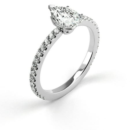 18K White Gold Diamond Engagement Ring Natural 1.35 Carat Weight Pear G (The Best Fake Diamond Engagement Ring)