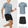 thumbnail image 2 of Timoontee Men's Lightweight Tracksuits Summer 2 Piece Sets Short Sleeve Crewneck Shirts with Elastic Waist Shorts Casual Sweatsuits for Hiking Running Workout Etc Gray XL, 2 of 6