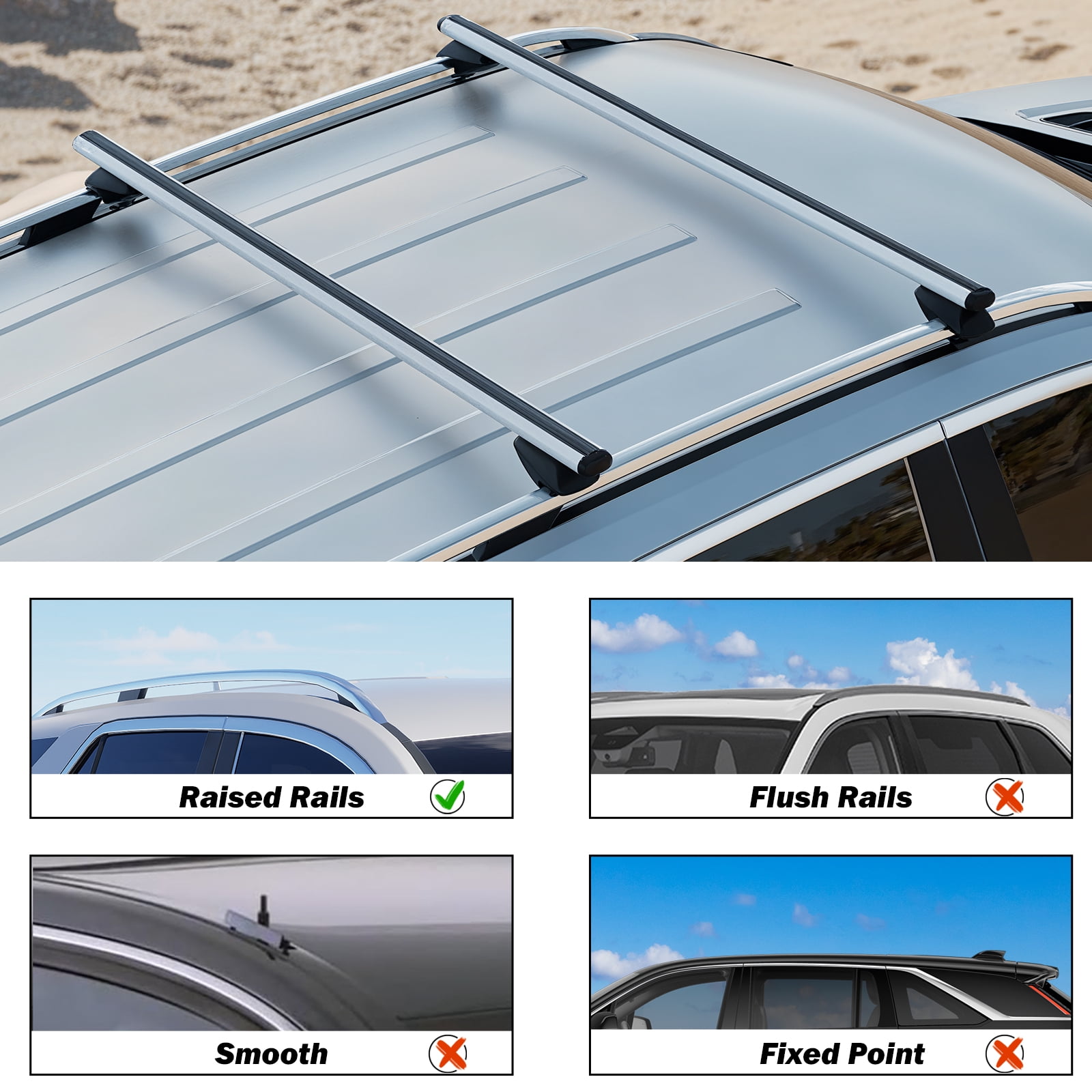 COWVIE 48'' Roof Rack Cross Bars, Adjustable Aluminum Cargo Bars Fits Most Existing Raised Side Rails with Gap