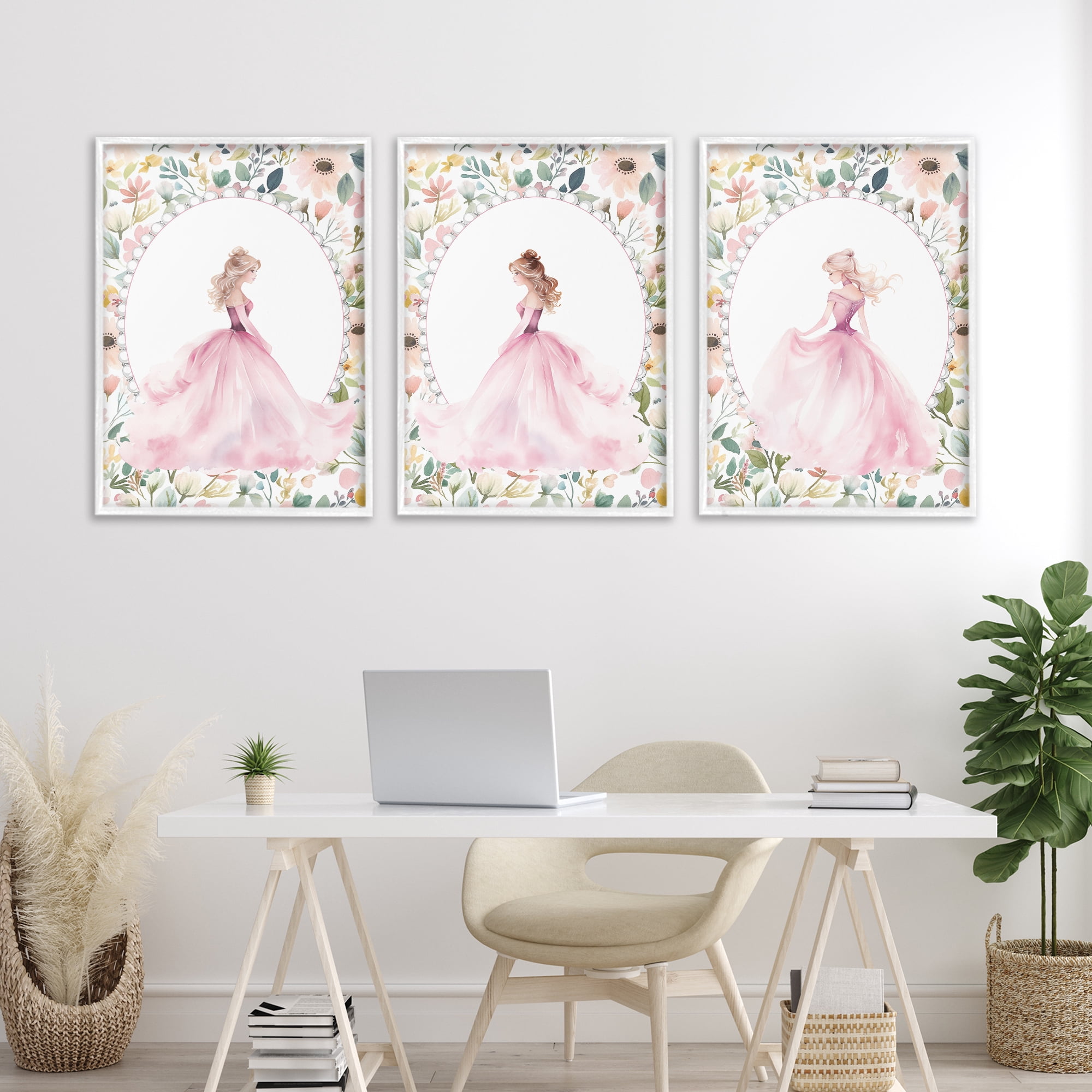Stupell Industries Bordered Princess Love 3 Piece White Framed Giclee Art Set, design by Christine Simpson Art
