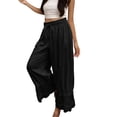 thumbnail image 6 of Oiangi Women Lace Trim Long Bloomers Pants Elastic Waist Wide Leg Pant Boho Comfy Drawstring Trousers for Holiday Travel Black 2XL, 6 of 7