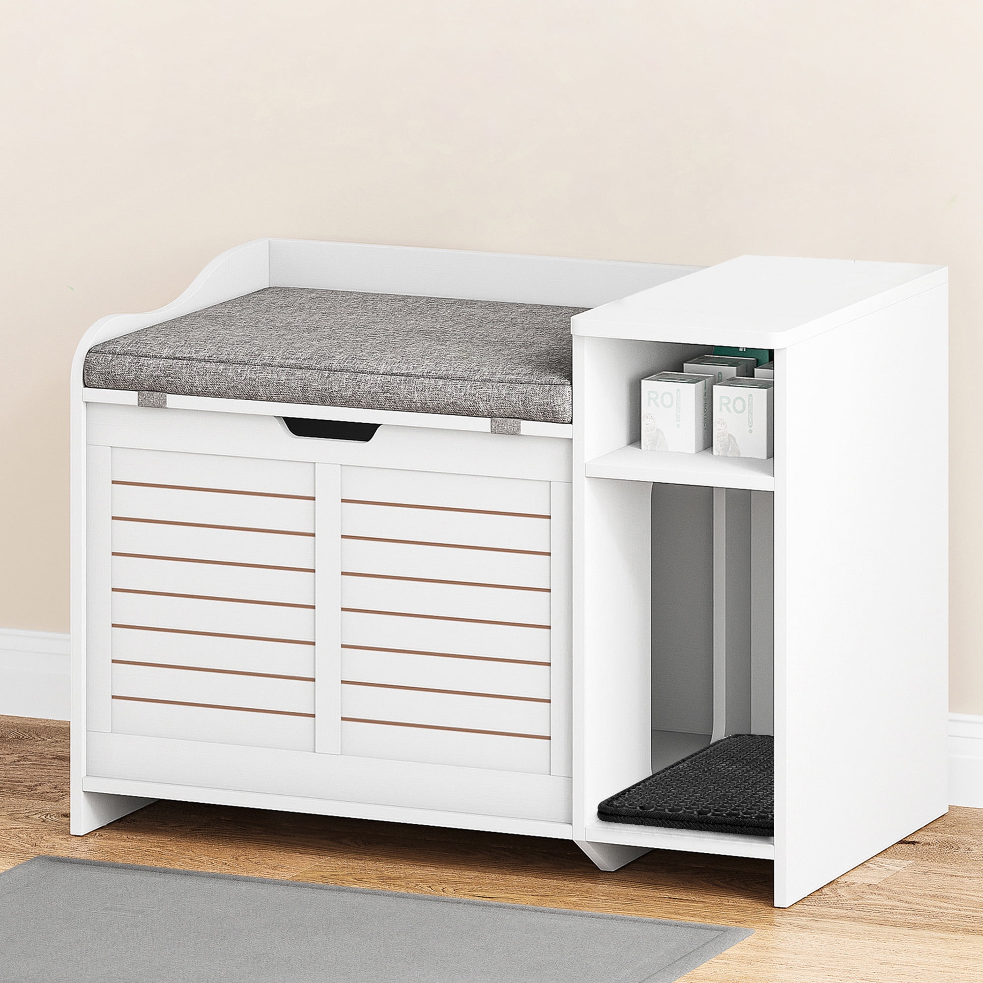 AOILE Cat Litter Box Enclosure – Hidden Litter Box Cabinet with Top Opening, Cushion, and Storage | Stylish Privacy Cat Litter Furniture