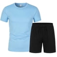thumbnail image 4 of Gyexs Mens Short Sets 2 Piece Outfits Casual Outdoor Sportswear Short Sleeve T-Shirt with Drawstring Shorts Sky Blue, Size M, 4 of 4