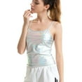 thumbnail image 3 of SWSMCLT Women's Metallic Tank Top Sexy Cami Shirt Summer Halloween Fitted Sleeveless Party Short Fashion Stretch Camisole Light Blue Small, 3 of 4