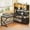 Black, variant on Modern L Shaped Computer Desk with 2 Drawers, Open Storage Shelves and Glass Cabinet, Corner Office Desk with LED Lights for Home Office, Living Room, Bedroom