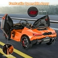 thumbnail image 6 of Funcid Kids Electric Ride On 12V Licensed Lamborghini Aventador Battery Powered Sports Car Toy with 3 Speeds Parent Remote Control, Sound System, LED Headlights & Hydraulic Doors, Orange, 6 of 8