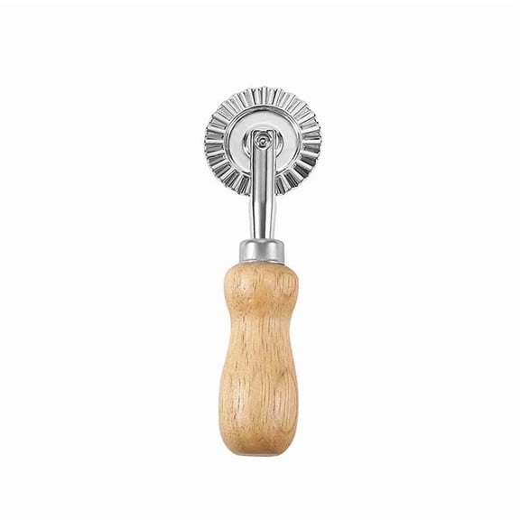 Dough Cutter, Ravioli Cutter, SlicerforKitchen, Stainless Steel, Wooden Handle, Fluted Edge, Pastry Wheel, Pizza Cutter Wheel, Multi-Use Cutting Tool, 1 Pc