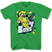 Minecraft Boys Video Game T-Shirt - Black and Green Creeper Face - Official Shirt Green Boss, Small