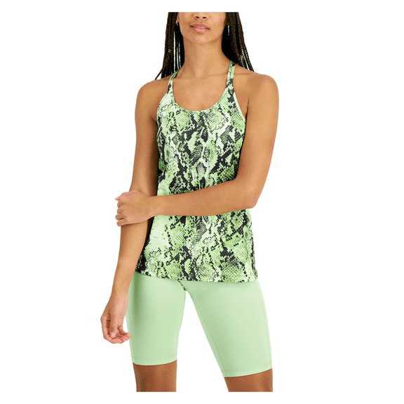 Ideology Women Snakeskin Scoop Neck Strappy Crossover Tank Top, Clover/Black, L