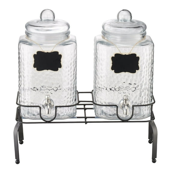 Drink Dispenser 1.5 Gal Glass - 2 Pack Beverage Dispensers with Stand & Spigot