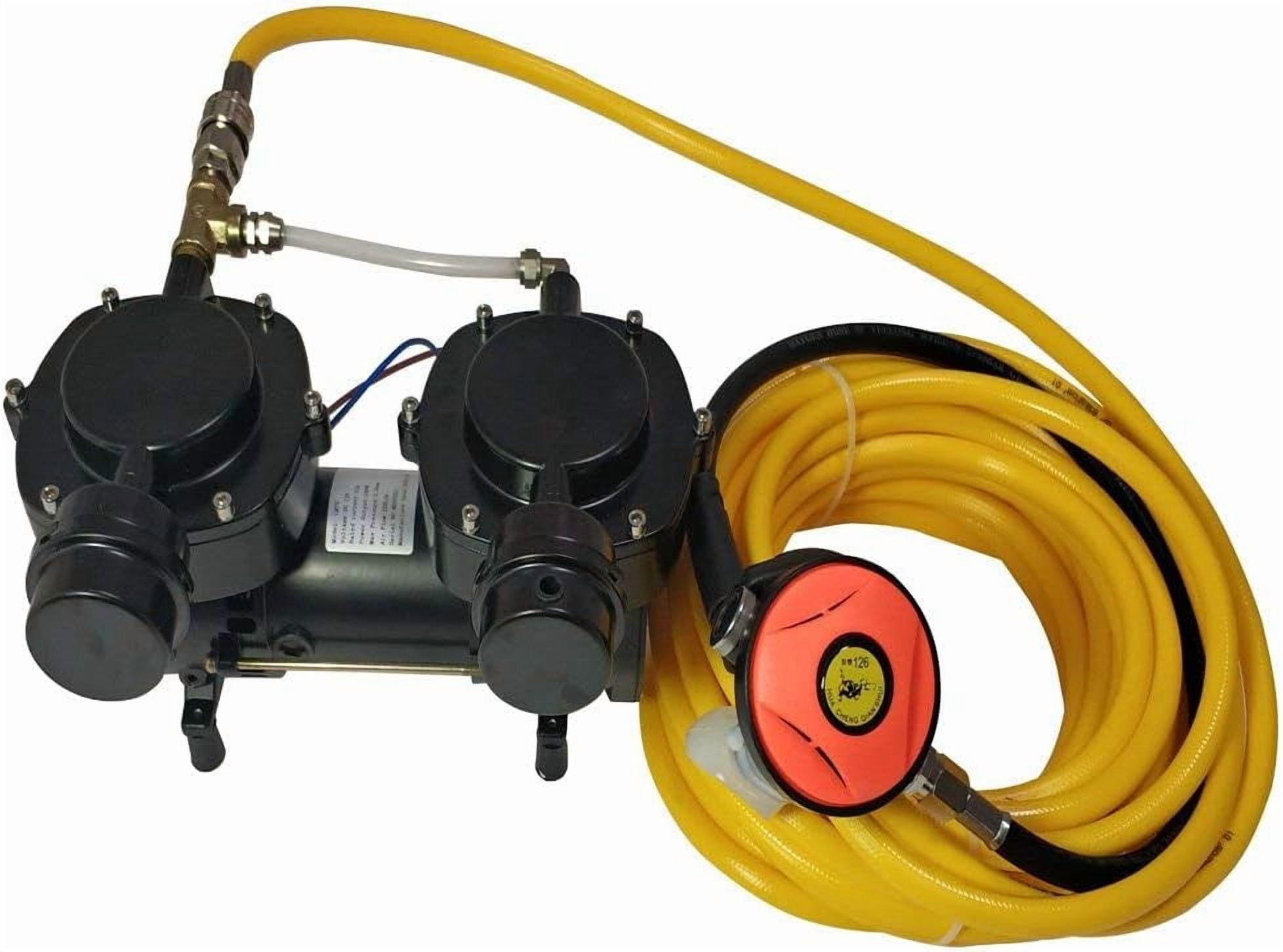 HPDAVV Snorkeling Air Compressor 3rd Lung 3pcs Set with 50ft ABS Breathing Hose & Diving Regulator Powered by 12V DC Battery