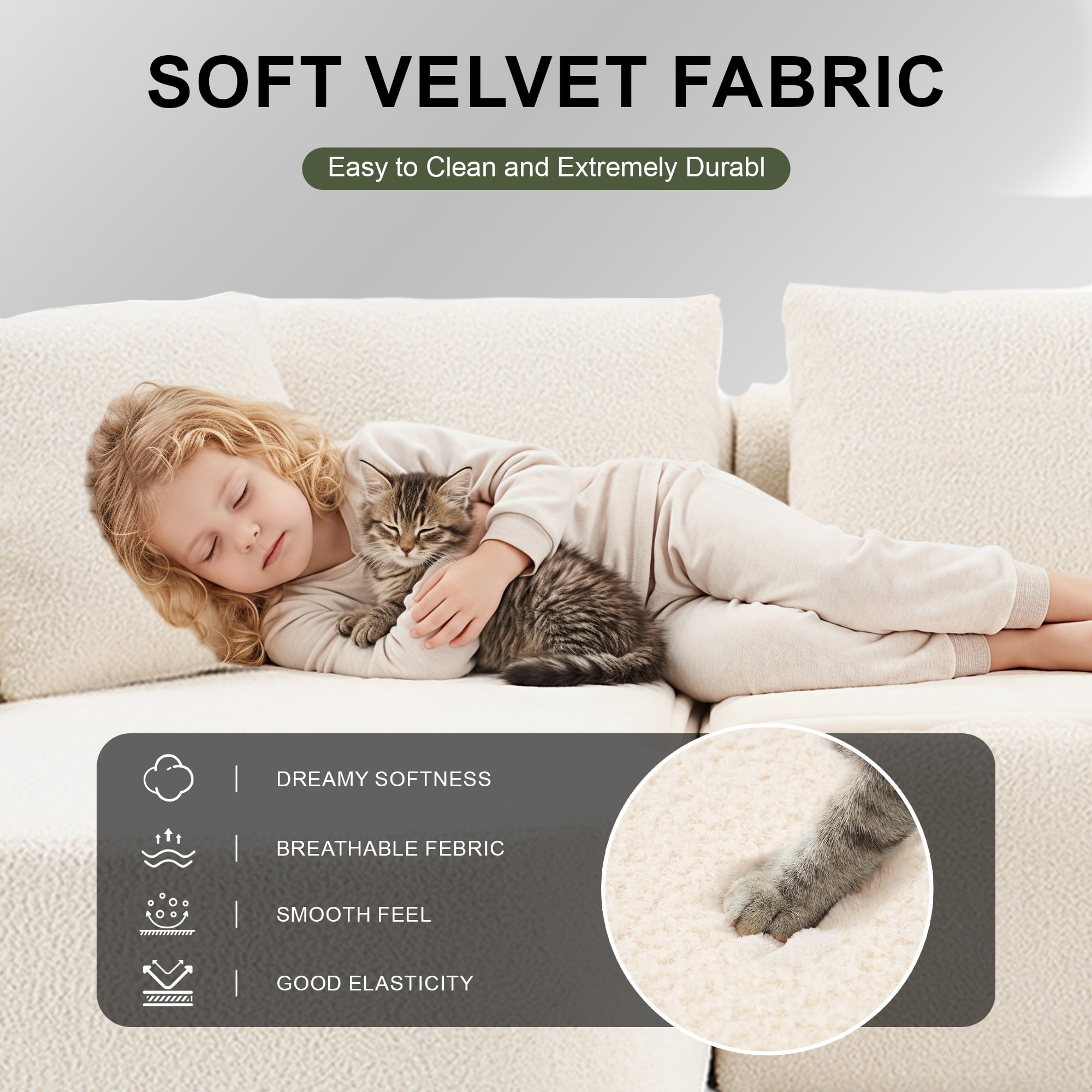 MAYEERTY Modern Lamb Fleece Modular Sofa, Sectional Boneless Couch for Home, 104×67" Beige