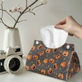thumbnail image 2 of COEQINE PU Leather Tissue Box Cover Tissue Container Rectangular Table Dryer Sheet Dispenser 7.95"X4.92"X4.52" for Vanity Countertop Nightstand Dining Table, Halloween Pumpkin Star Cobweb Grey, 2 of 7