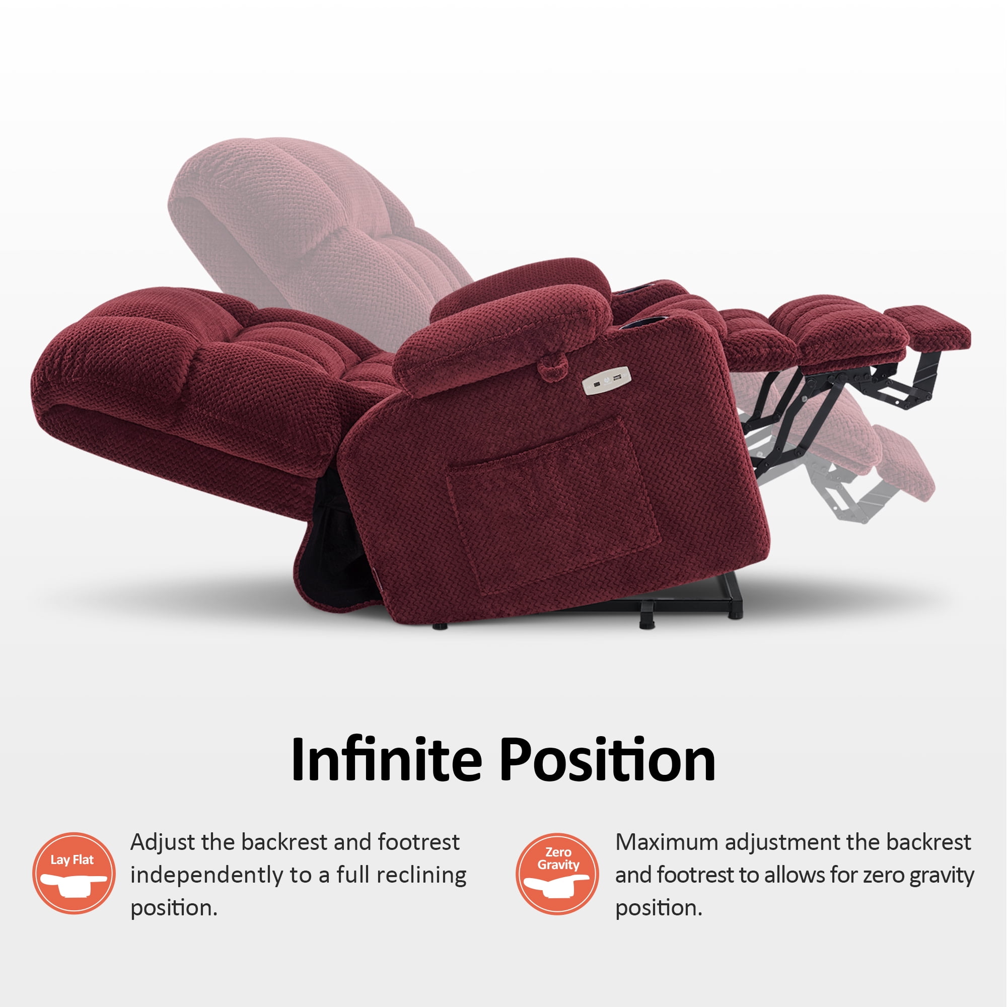 Oversized 27.2" Seat Width Dual Motor Power Recliner Lift Chair with Vibration and Heat for Height 4'6"-5'2", Infinite Position