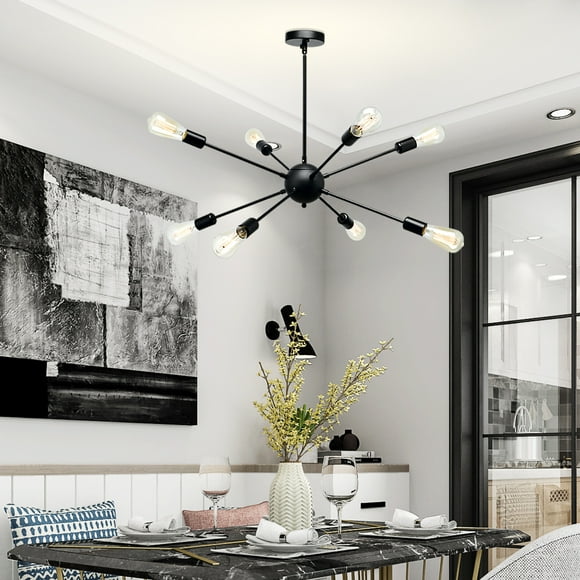Industrial Sputnik Chandeliers, 8 Lights Pendant Lighting Fixture, Black, Vintage Ceiling Light for Kitchen Dining Living Room Bedroom Lighting