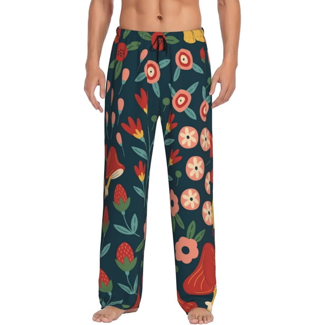 Fotbe Berries and Flowers Pantalones de Pijama para Hombre, Pantalones de Dormir, Pantalones de Casa con Cintura Ajustable y Bolsillos-Large