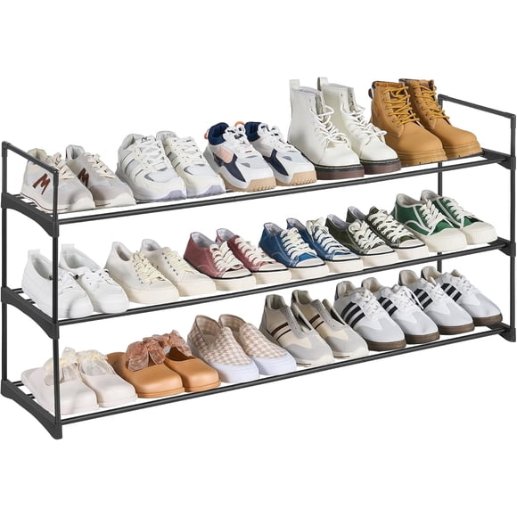 TEMOGU-Shoe Rack, 3 Tier Shoe Organizer, Shoe Rack for Closet, Metal Shoe Storage Organizer for 18 Pairs, Black SSR031H