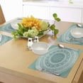 thumbnail image 4 of Teal Ombre Place Mats Set of 4, Mandala Pattern Boho Style Floral Dots and Stripes with Petals Print, Washable Fabric Placemats for Dining Room Kitchen Table Decor, Teal White, 4 of 5