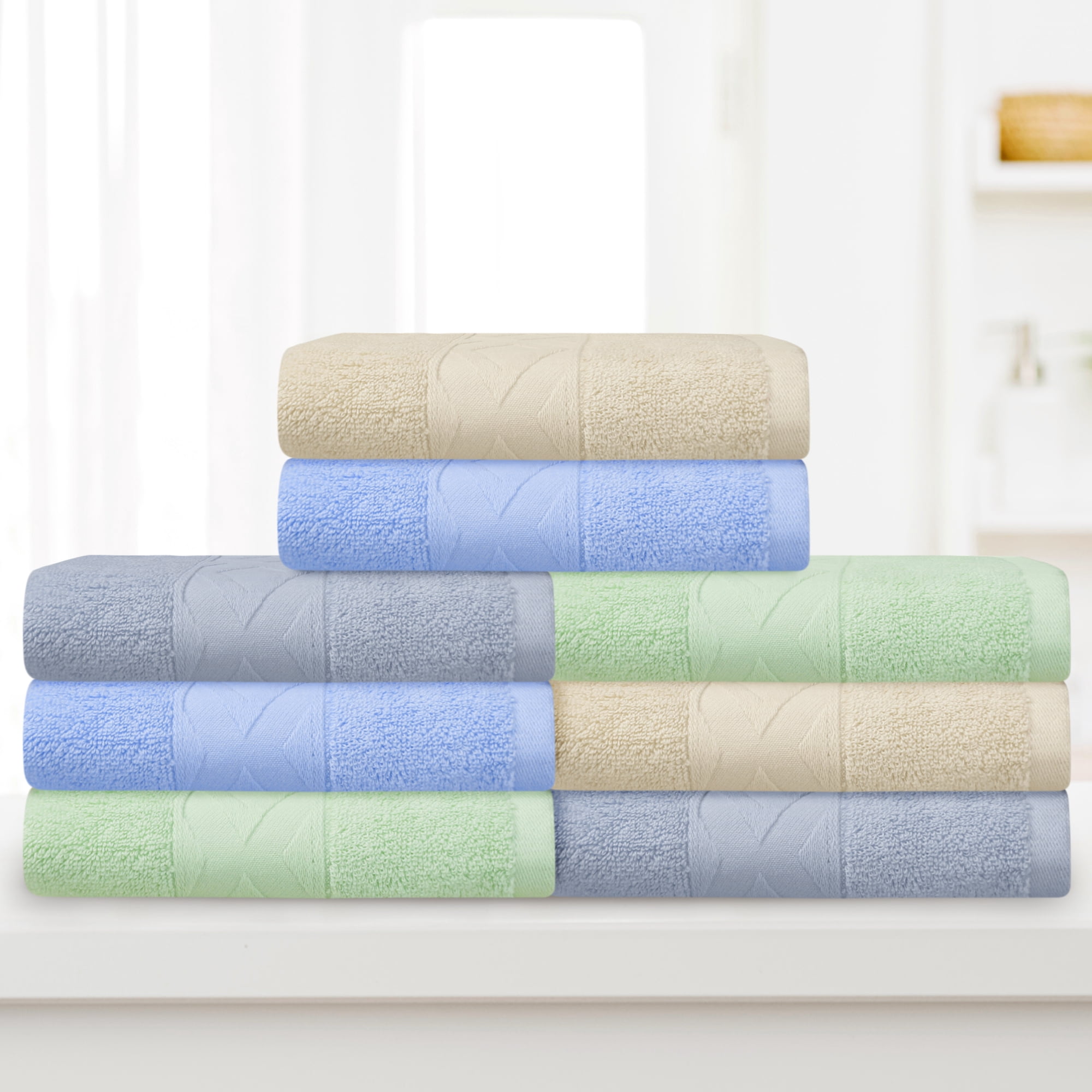 Unique Bargains Rhombus Pattern Hand Towel Set of 2 Cotton Highly Absorbent Towels Khaki 13" x 30"