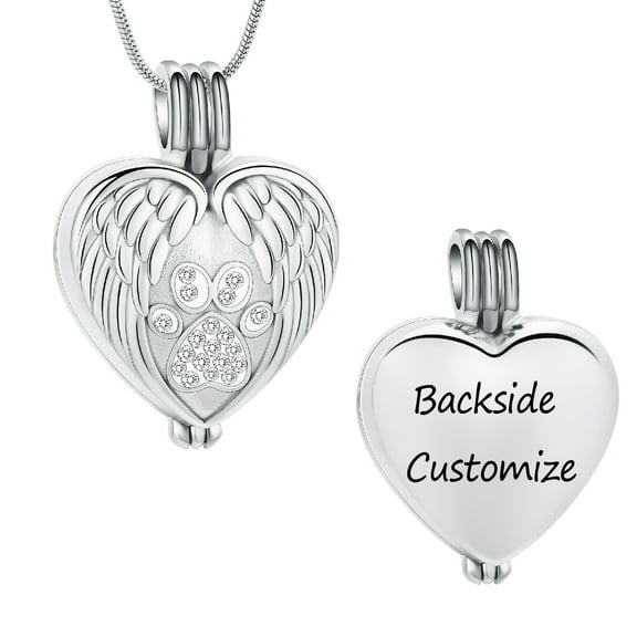 Personalize Stainless Steel Paw Print Heart Urn Pendant Cremation Jewelry for Dog Cat Ashes Urn Necklace Pet Memorial Jewelry Necklace that Opens inside