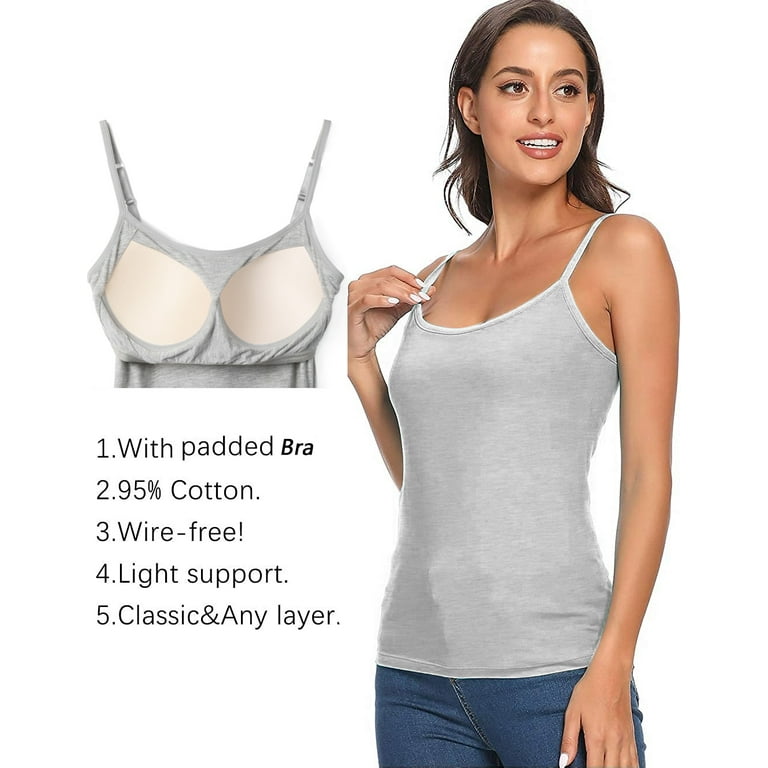 COMFREE Women's Camisole with Built in Bra Adjustable Spaghetti Straps Tank  Top Cami Comfort S-2XL