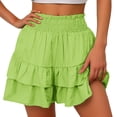thumbnail image 4 of Lroveb Shorts for Women 2024 Summer High Waisted Ruffle Shorts Floral Pleated Hem Casual Pants Flowy Beach Shorts Fluorescent Green, 4 of 7