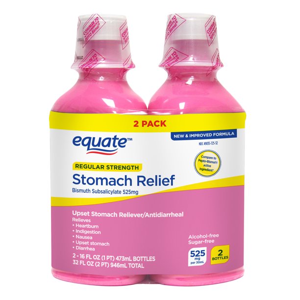 Equate Stomach Relief Bismuth Liquid 16 fl oz, 2 Pack
