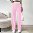 thumbnail image 6 of jtjvou Women's Wide Leg Sweatpants Ribbed High Waist Straight Leg Casual Baggy Loose Fit Sweat Pants with Pockets Pink L, 6 of 9