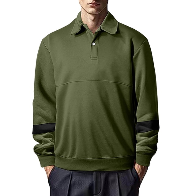 Dagugfen Fall Winter Long Sleeve Shirts for Men Button Lapel V Neck Color Block Loose Casual Work Tops