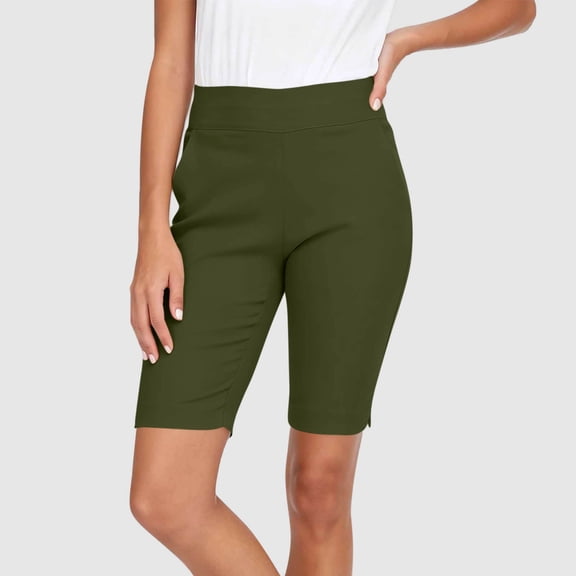 Womens High Rise Shorts with Pockets Elastic Waisted Leggings Side Split Summer Casual Short for Women