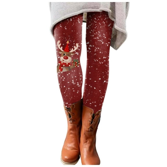 Mepaouo Christmas Leggings for Women 2024 Tummy Control Santa Claus Print Winter Yoga Pants(Red,S)