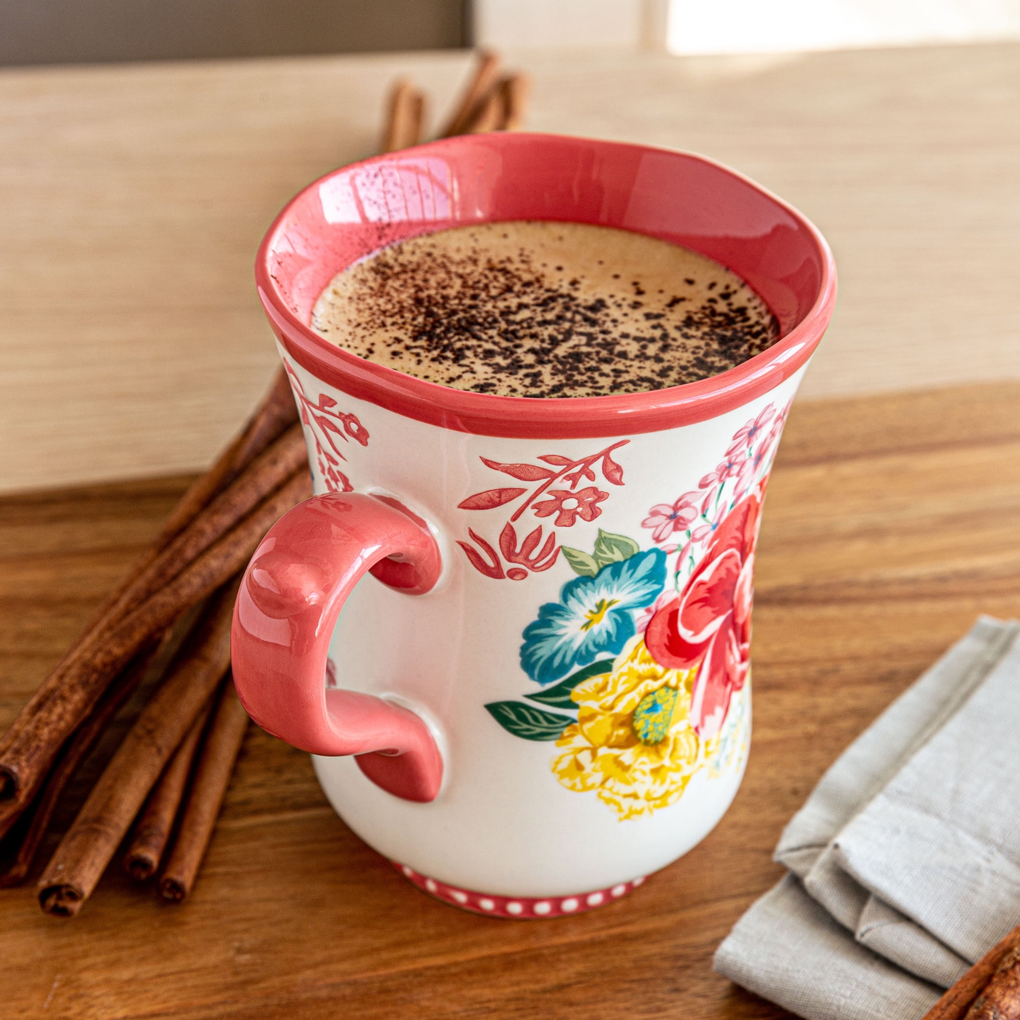(2 pack) The Pioneer Woman Fancy Flourish 18 Fluid Ounce Stoneware Mug, Pink