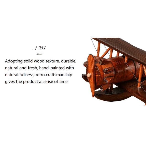 Pcivzxam Modèle d'avion en Bois d'avion Rétro, Modèle de Biplan Vintage, Décoration de Bureau, Accessoires Photo, Souvenir à Collectionner 35 X 31 X 10 cm