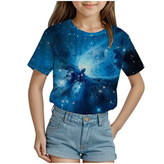 ZTKWD Boys Girls Kids Shirts Tops Short Sleeve Starry Sky Galaxy Print for Kids 6-16 Years