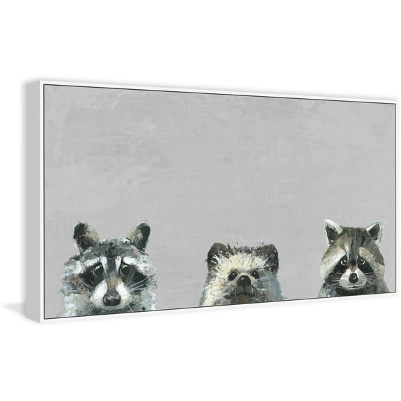 Three Cuties in Gray Floater Framed Painting Print on Canvas