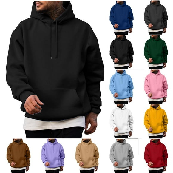Yuyuzo Mens Hoodies Casual Drawstring Pullover Cotton Hooded Sweatshirts Solid Color Long Sleeve Shirts