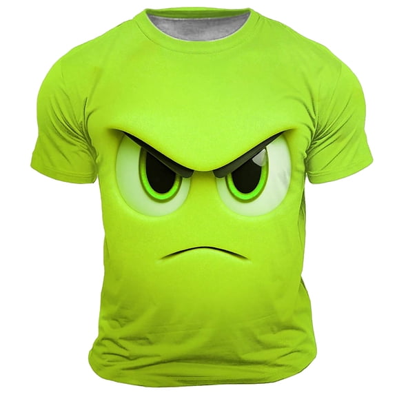 Going Out Shirts for Men Style Emoticon Printed Crew Neck Short Sleeved Beach Clothes for Men,Green,6XL