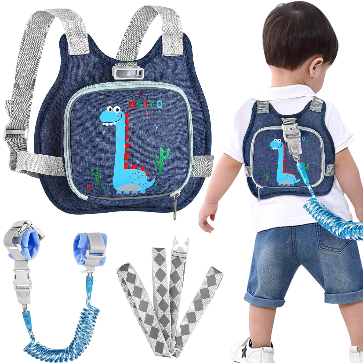 1 Set Anti Lost Wrist Link Harness Leash Dinosaur Outdoor Travel Safety