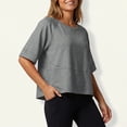 thumbnail image 6 of Basic Oversized Cropped T Shirts for Women Boxy Tee Shirts for Women Plus Size Workout Athletic Crop Tops Drop Shoulder Round Neck Half Sleeve Loose Fit Top Trendy Cute Flowy Tee Shirts Grey Xl, 6 of 7
