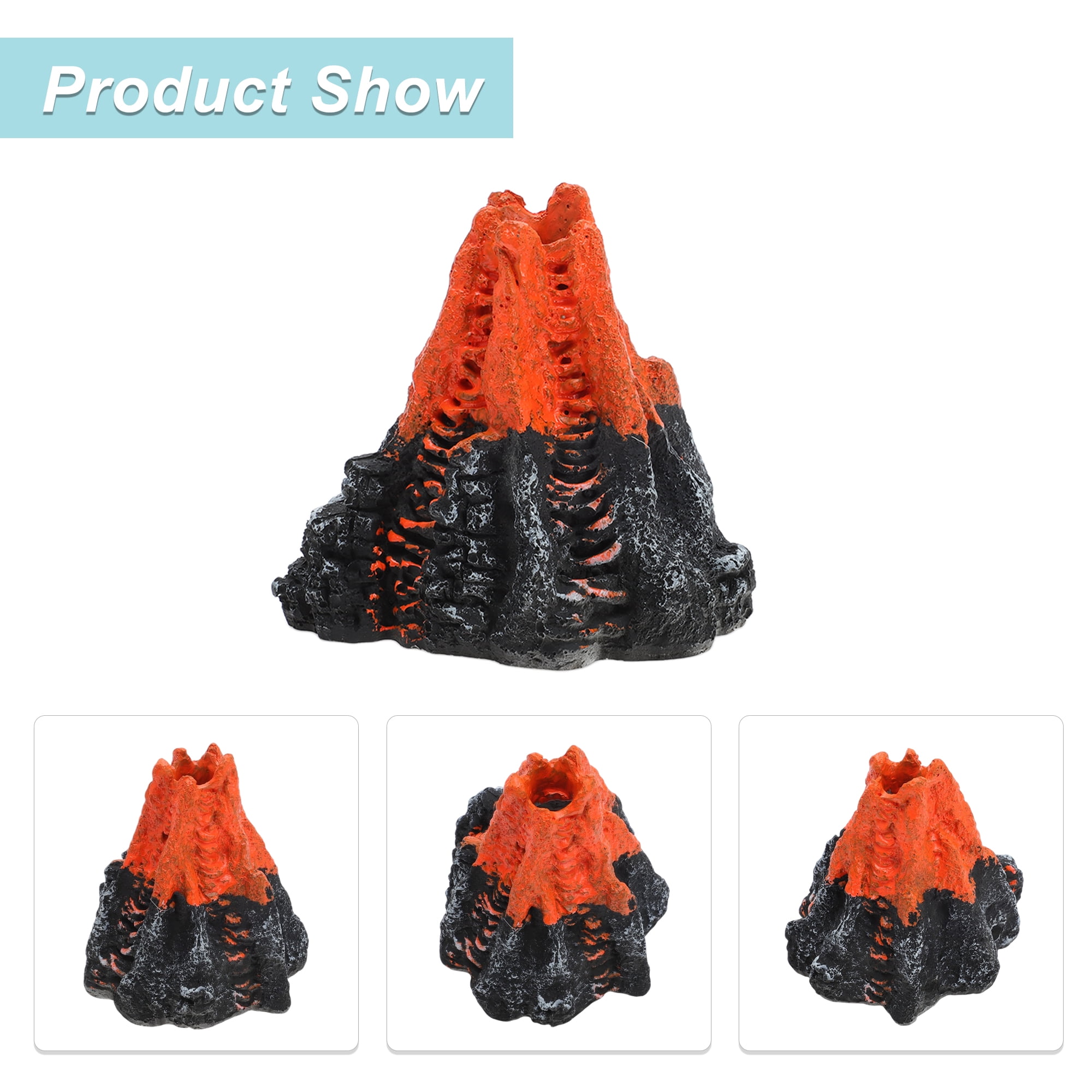 Unique Bargains Aquarium Volcano Ornament Single Vent Resin Volcanic Decor Realistic Mountain with Air Stone Bubblers Volcano Fish Tank Decorations Orange 1 Set