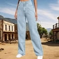 thumbnail image 5 of Women's Plus Size High Waist Wide Leg Jeans, Stretch Denim Straight Leg Pants with Side Pockets, Loose Fit Vintage Washed Mom Jeans for Casual and Daily Wear Light Blue XXXXXL, 5 of 10