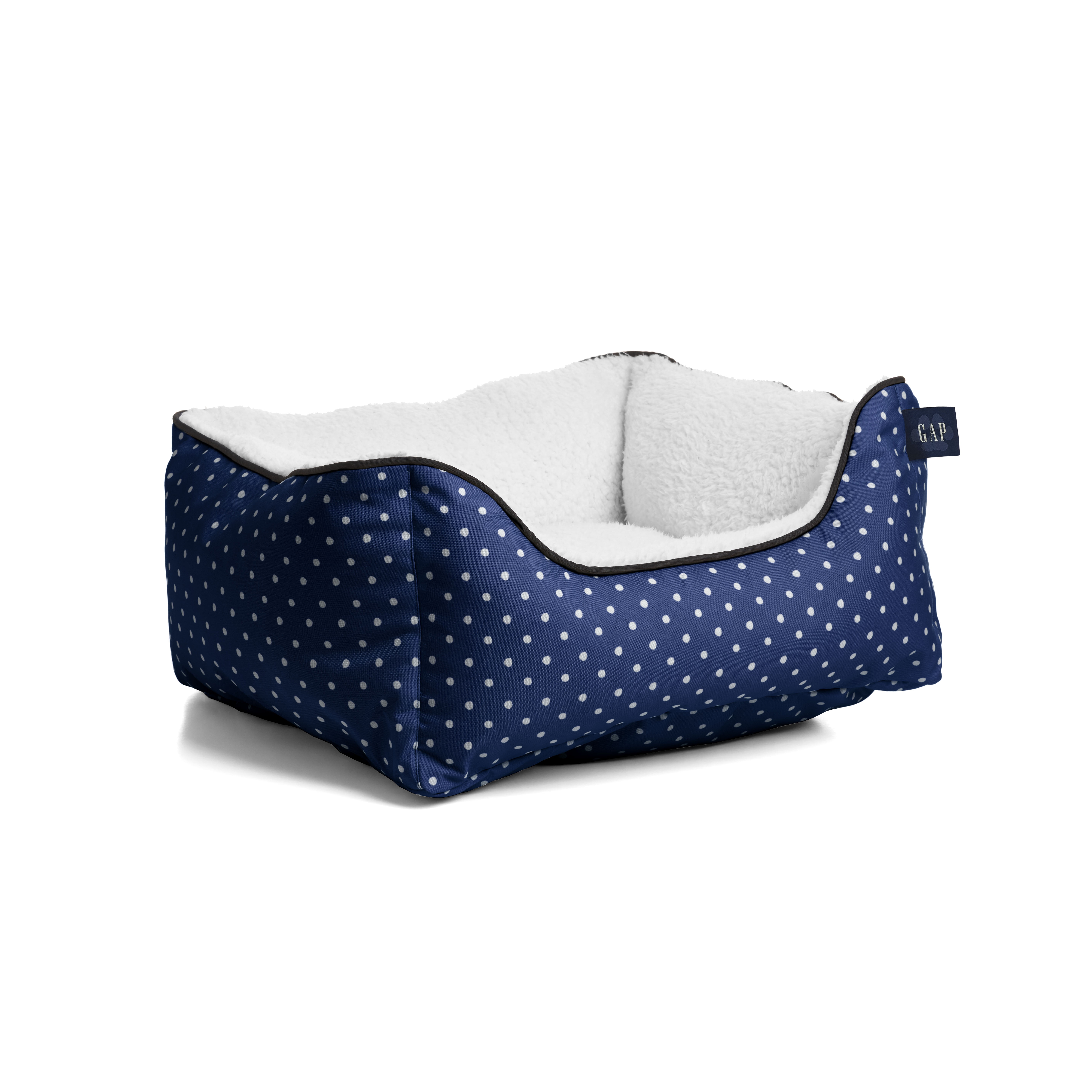 Gap Painted Dot Cuddler Pet Bed, Recycled Polyester Cover with Sherpa inner, Small 20"x18", Navy
