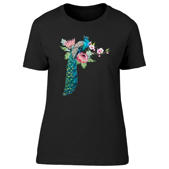 Beautiful Floral Peacock Tee Women's -Image by Shutterstock