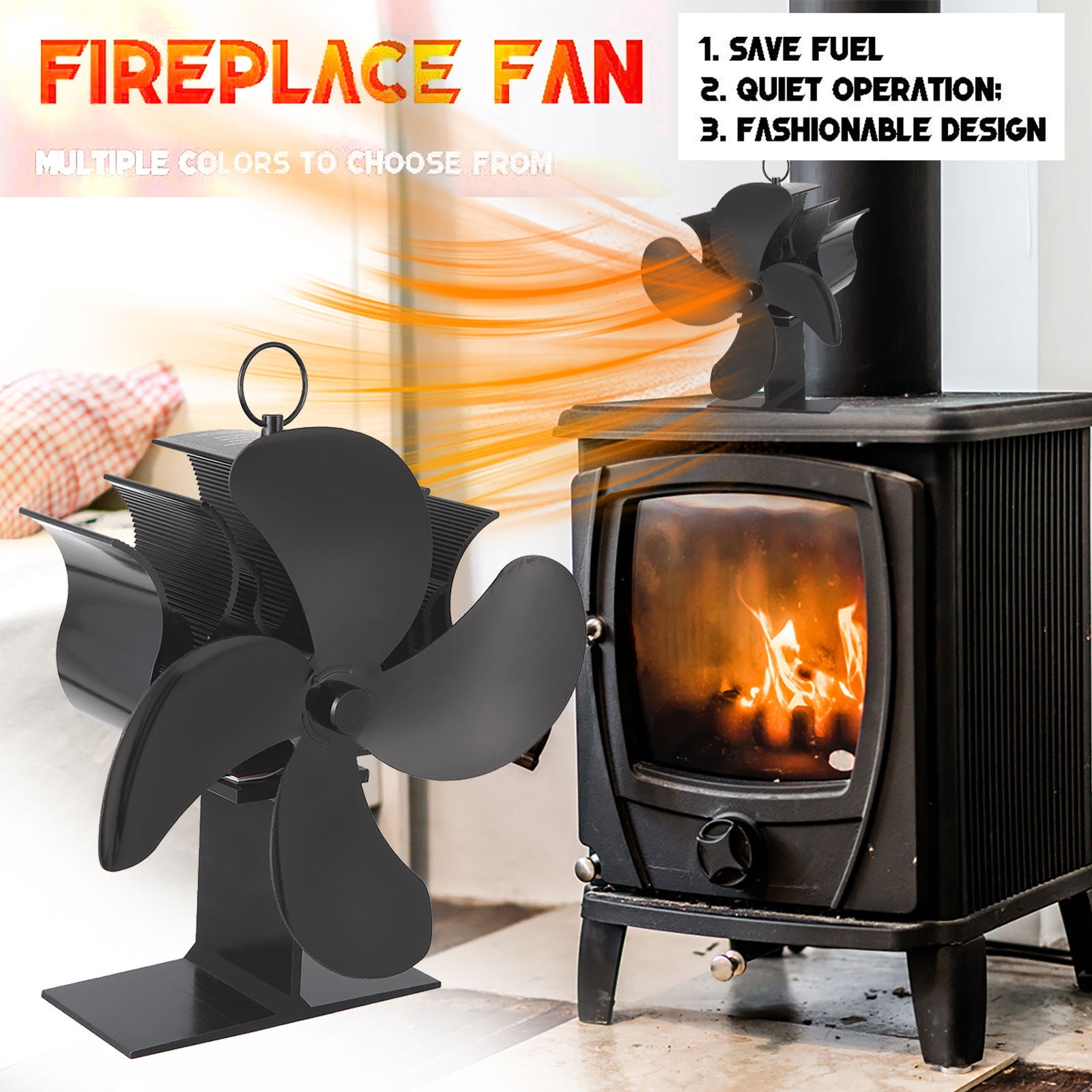 10Blade Wood Stove Fan Double-headed Fireplace Fan Heat Distribution Ultra-quiet 